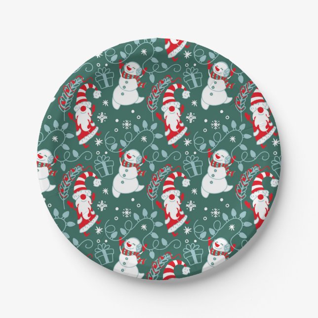 Santa Snowman Weihnachten Pappteller (Vorderseite)