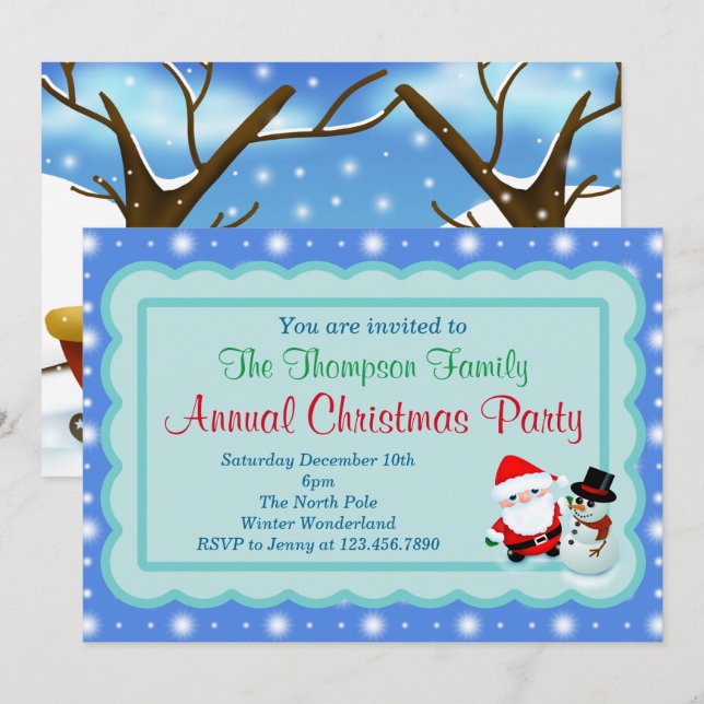 Santa Snowman Weihnachts-Party Einladung (Vorne/Hinten)