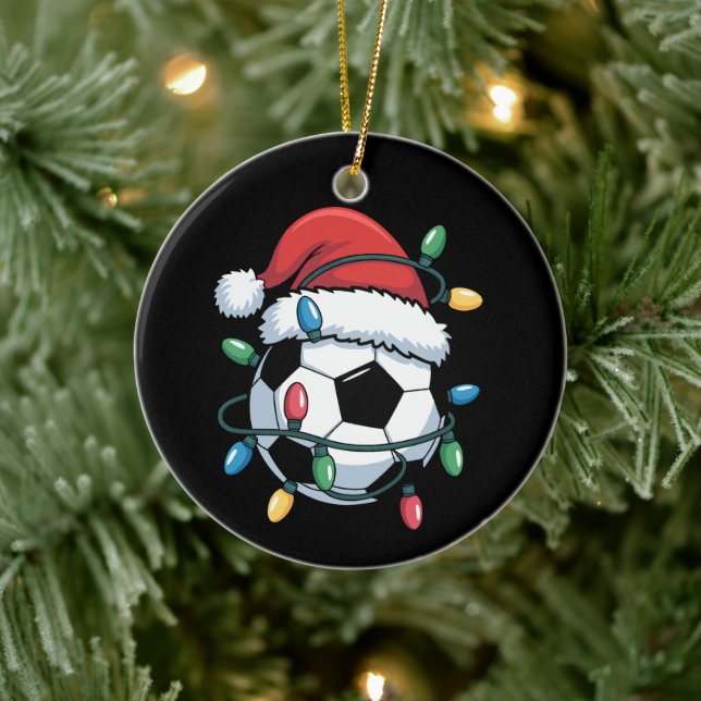 Santa Soccer Ball Sports Christmas Soccer Player Keramik Ornament (Baum)