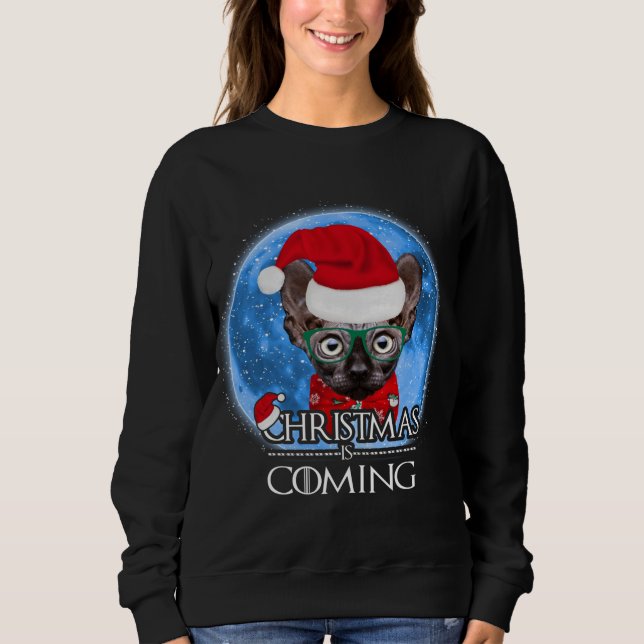 Santa Sphynx Cat Frohe Weihnachten kommt sonnig X Sweatshirt (Vorderseite)