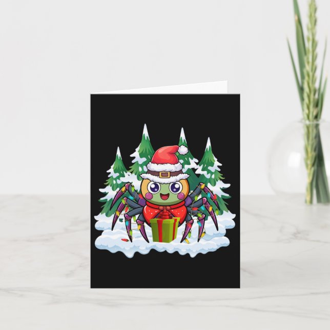 Santa Spider mit einer Geschenkbox Weihnachten Karte (Vorderseite)