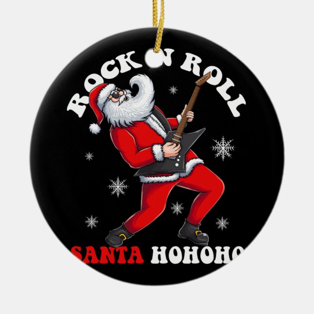 Santa spielen Gitarre Rock and Rol Keramik Ornament (Vorne)
