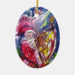 SANTA SPIELEN HARP IN MOONLIGHT Red Ruby Weihnacht Keramik Ornament
