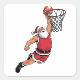 Santa spielt Basketball Weihnachten Sportliebhaber Quadratischer Aufkleber
