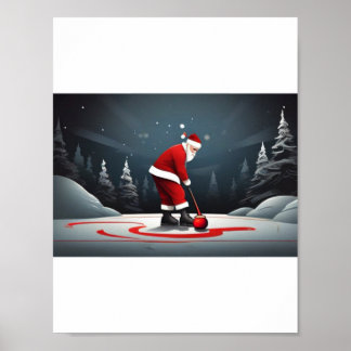 Santa spielt Curling Rock Poster