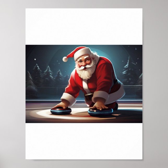 Santa spielt Curling Rock Poster (Vorne)