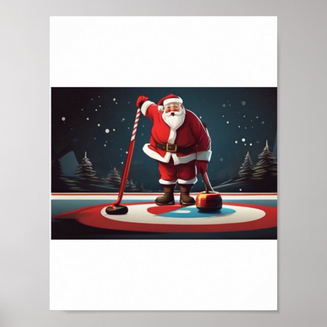Santa spielt Curling Rock Poster (Vorne)