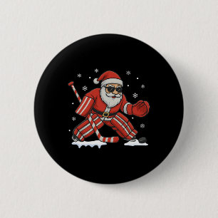 Santa spielt Eishockey-Torwart Weihnachten Button
