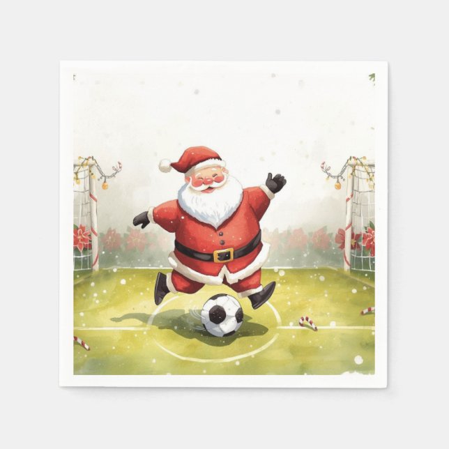 Santa spielt Fußball Weihnachtsfeiertag Serviette (Vorderseite)