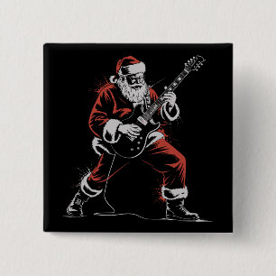 Santa spielt Gitarre Retro 90er Weihnachten Rock  Button