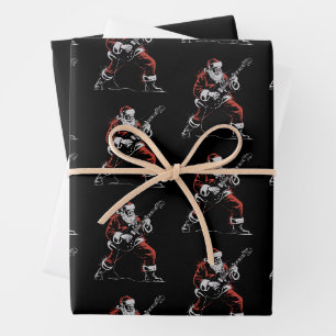 Santa spielt Gitarre Retro 90er Weihnachten Rock Geschenkpapier Set