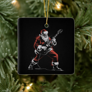 Santa spielt Gitarre Retro 90er Weihnachten Rock  Keramikornament