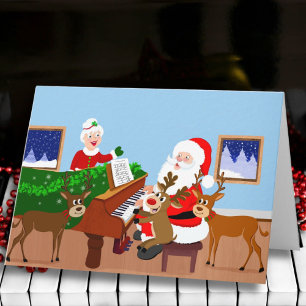 Santa spielt Klavier mit Rentier Blank Karte
