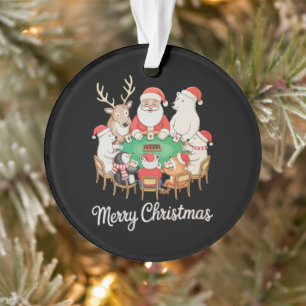 Santa spielt Poker Eisbär Pinguin Renntier Ornament