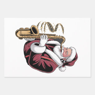 Santa spielt Saxophon Weihnachtsmusiker Saxophonis Geschenkpapier Set