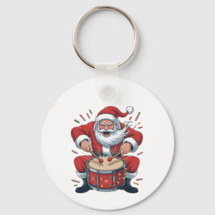 Santa spielt Schlagzeug Weihnachten Drummer Xmas Schlüsselanhänger