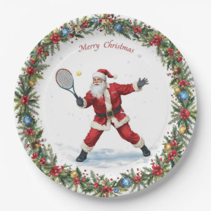 Santa spielt Tennis Frohe Weihnachten Thema Pappteller