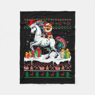 Santa Spitz Riding Unicorn Weihnachtskraut Fleecedecke