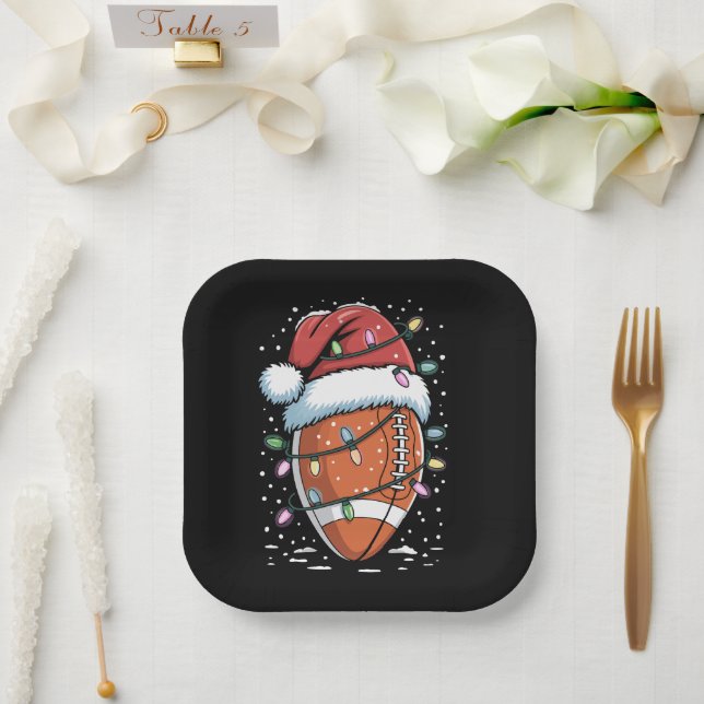 Santa Sports Christmas American Football Player  Pappteller (Hochzeit)