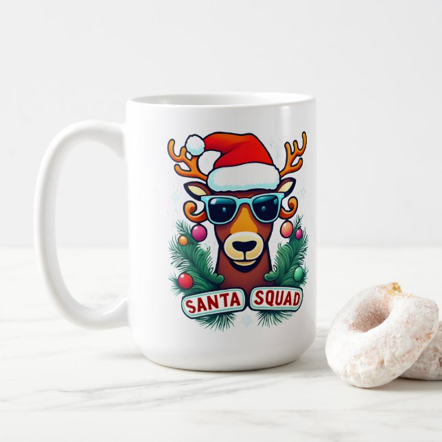 Santa Squad Cool Rentier mit Brille Weihnachten Kaffeetasse (Mit Donut)