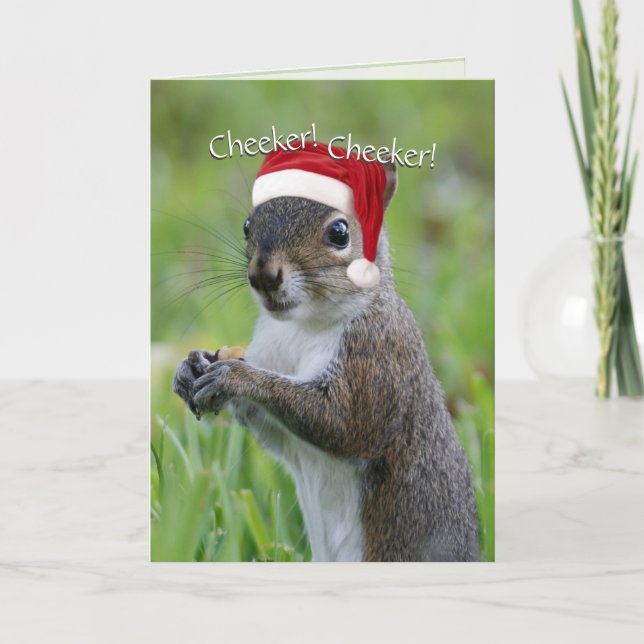Santa Squirrel™ Cheeker! Wahnsinnig! Christmas Feiertagskarte (Vorderseite)