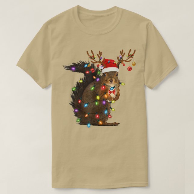 Santa Squirrel Weihnachtslicht Pajama Matching T-Shirt (Design vorne)