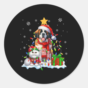 Santa St. Bernard mit Elf Katze Weihnachtslicht Ow Runder Aufkleber