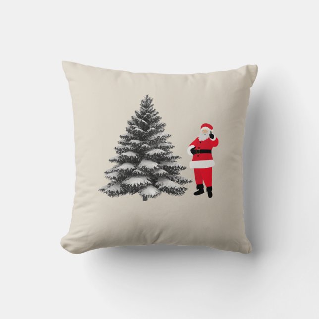 Santa standing near pine tree kissen (Vorderseite)