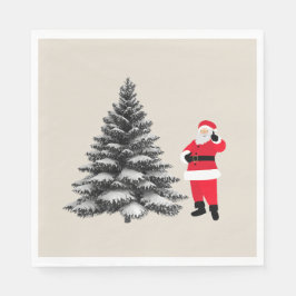 Santa standing near pine tree serviette