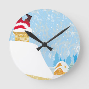 Santa steckt im Schornstein Runde Wanduhr