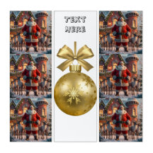 Santa steht mit Hirsch-Schmuckkugel-Text hier Wand