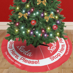 Santa Stop Hier Festliches Rot Personalisiert Polyester Weihnachtsbaumdecke