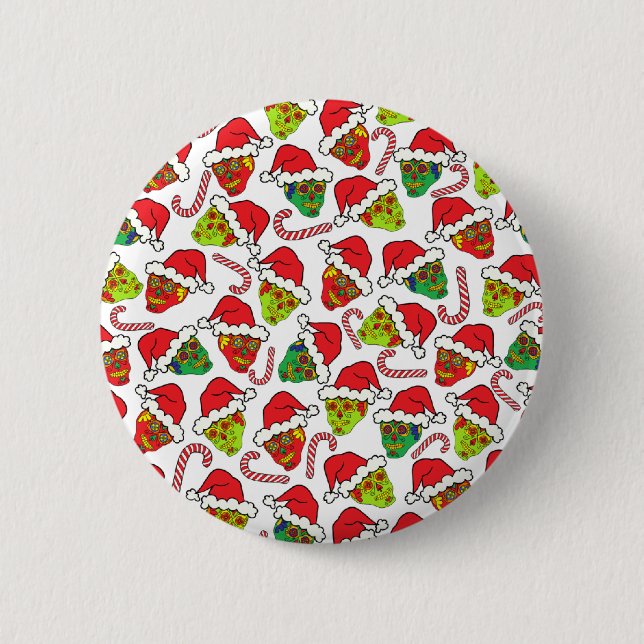 Santa Sugar Skull Button (Vorderseite)