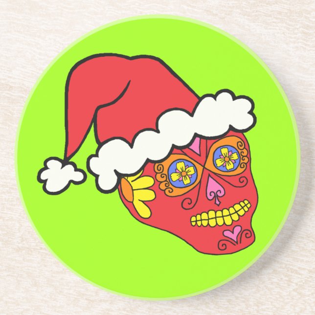 Santa Sugar Skull Getränkeuntersetzer (Vorne)