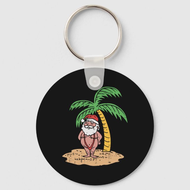 Santa Summer Swimsuit Funny Christmas In July Beac Schlüsselanhänger (Vorderseite)