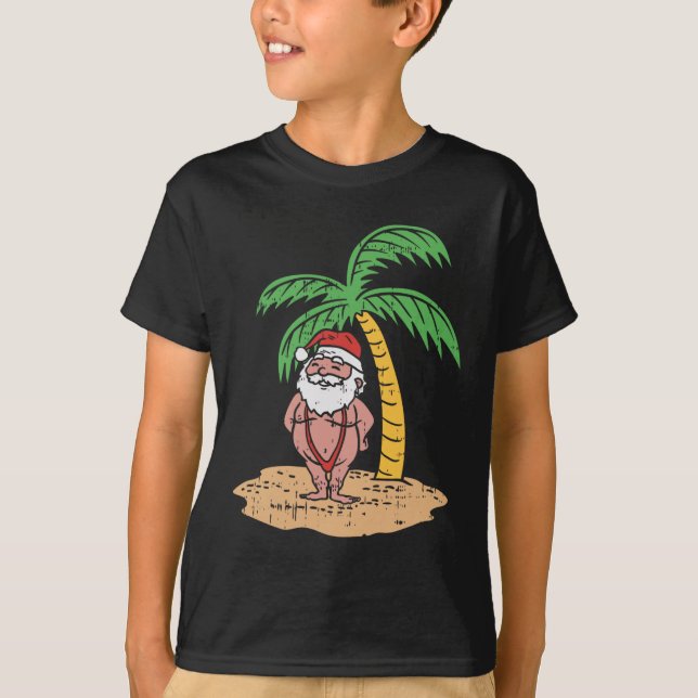 Santa Summer Swimsuit Funny Christmas In July Beac T-Shirt (Vorderseite)