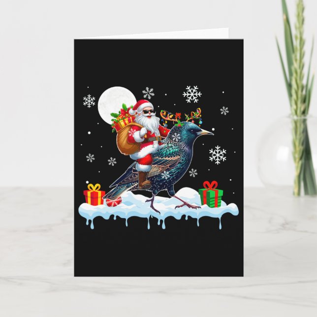 Santa Sungles Reitsport Rentier Starling Bird Enth Karte (Vorderseite)