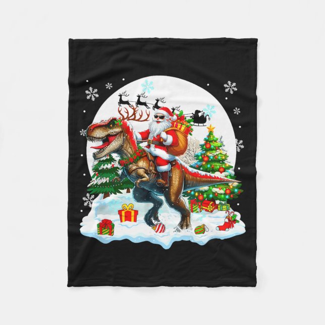 Santa Sungles Riding T-rex Reindeer Christmas Snow Fleecedecke (Vorderseite)