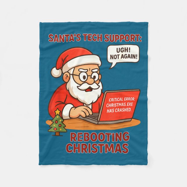Santa Support s Rebooting Humor Tech Computer Laug Fleecedecke (Vorderseite)