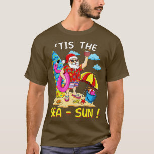 Santa Surf Flamingo Float Das MeerSonne Weihnachte T-Shirt