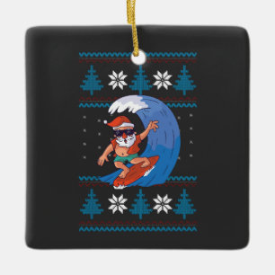 Santa surfen mit Sonnenbrille Funny Santa Keramikornament