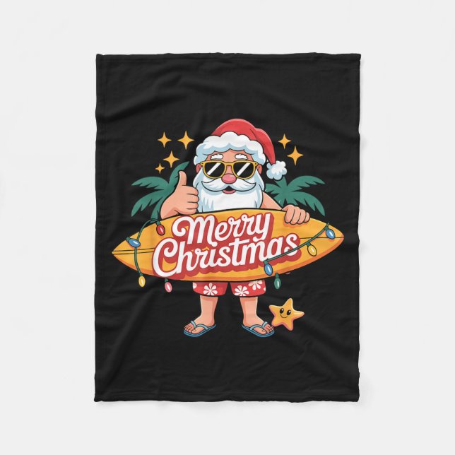 Santa Surfing Hawaiian Beach Christmas In July Tro Fleecedecke (Vorderseite)