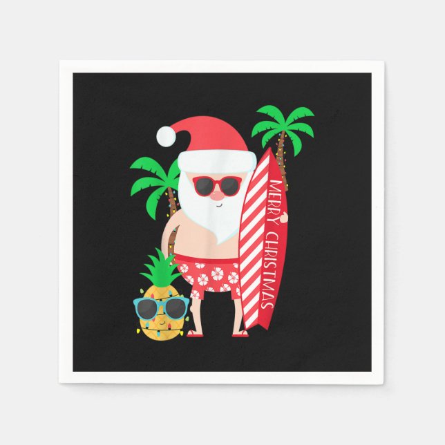 Santa Surfing Hawaiian Ugly Weihnachten im Juli Tr Serviette (Vorderseite)
