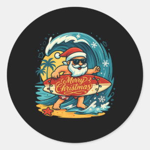 Santa Surft am Hawaiianischen Strand Weihnachten i Runder Aufkleber
