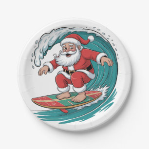 Santa Surft Weihnachten Surf X-mas Festive Feierta Pappteller