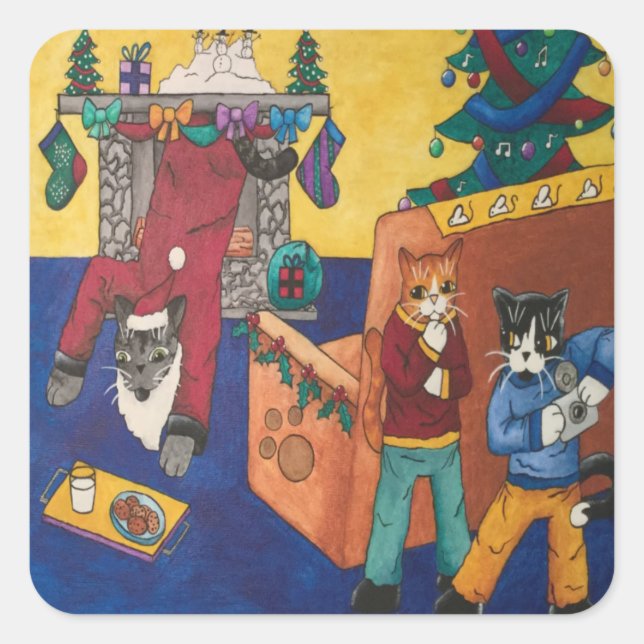 Santa Surprise Katzen Rechteckige Aufkleber (Vorderseite)