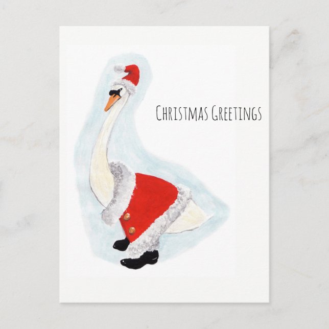 Santa Swan: Weihnachtsgrüße Feiertagspostkarte (Vorderseite)