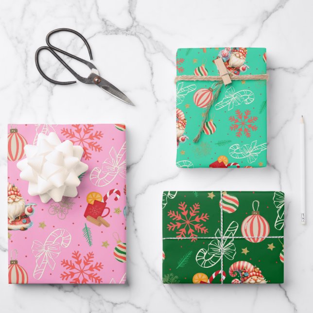 Santa & Sweet Holiday Pattern Gift Wrap Set Geschenkpapier Set (Vorderseite)