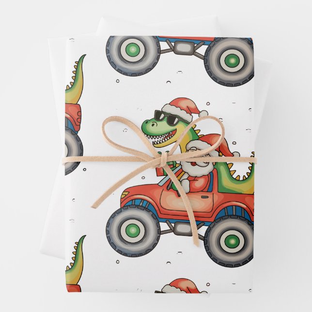 Santa T Rex Dinosaurier Monster Truck Weihnachten  Geschenkpapier Set (Beispiel)