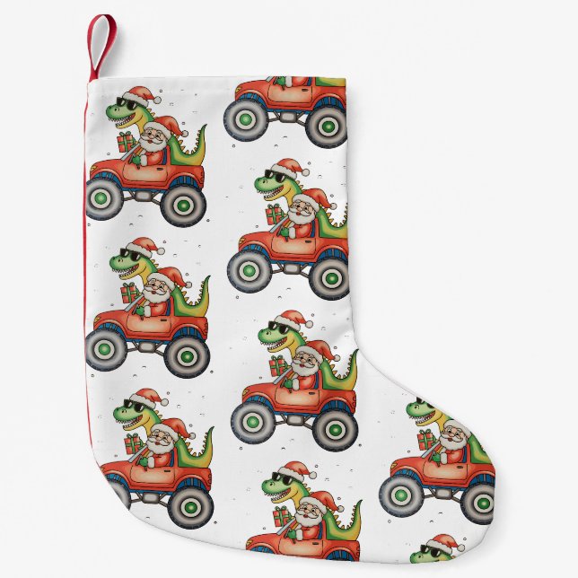 Santa T Rex Dinosaurier Monster Truck Weihnachten  Kleiner Weihnachtsstrumpf (Vorderseite)